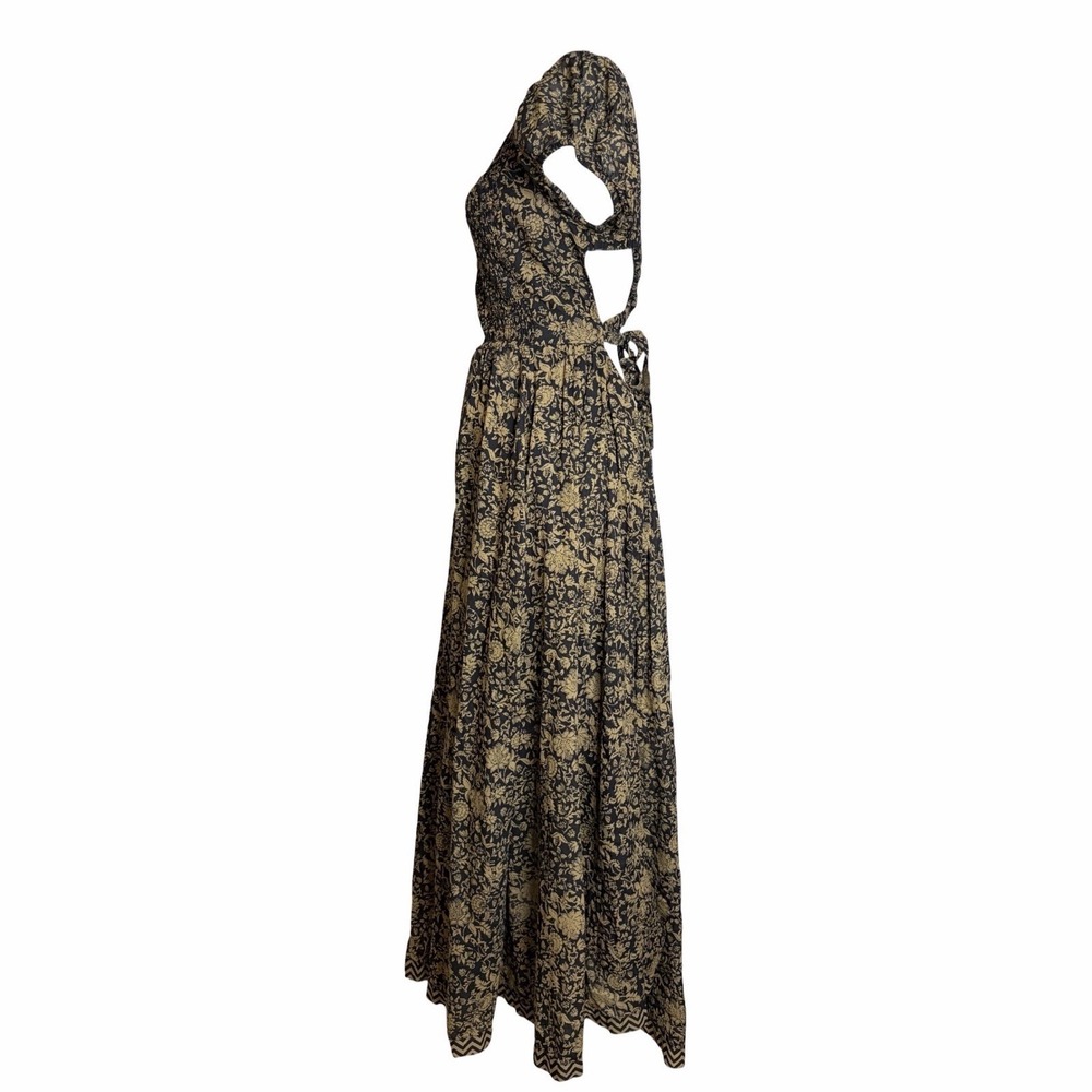 Free People Ultraviolet Maxi Dress L Black Brown Floral Smocked Boho Whimsigoth - Picture 4 of 13